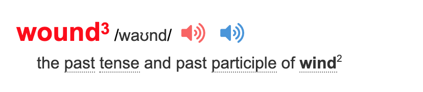 Image of the word wound in past participle