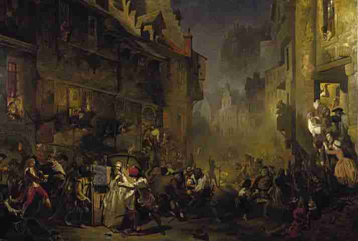 Painting of the portsburgh riots in Edinburgh